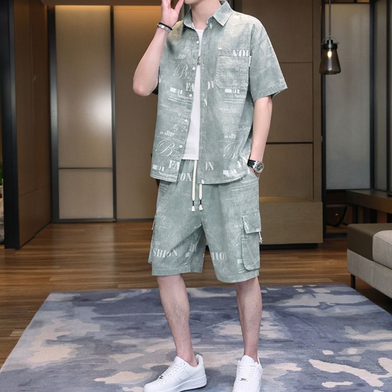 デニムセットアップ 文字プリントゆったりデニムセットアップ