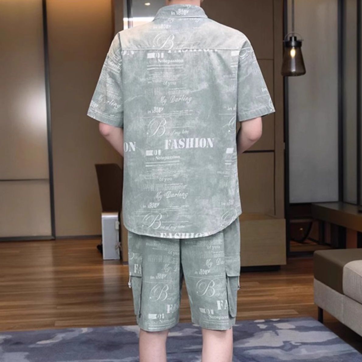 デニムセットアップ 文字プリントゆったりデニムセットアップ