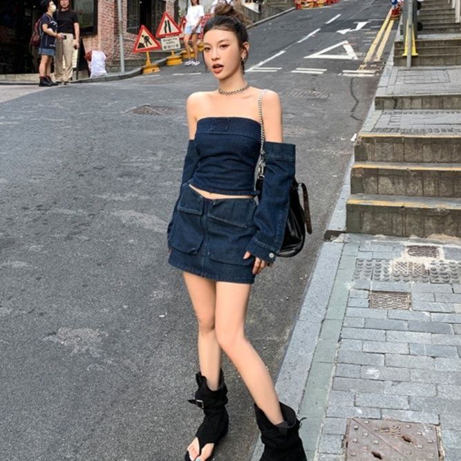 デニムセットアップ 肩だし美人のミニスカセット