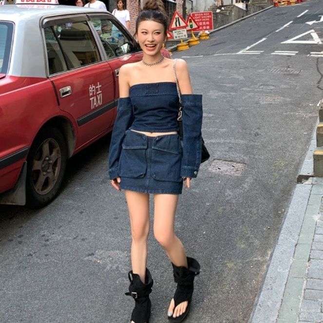 デニムセットアップ 肩だし美人のミニスカセット