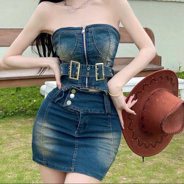 デニムセットアップ 美しいシルエット ビスチェデニムセット