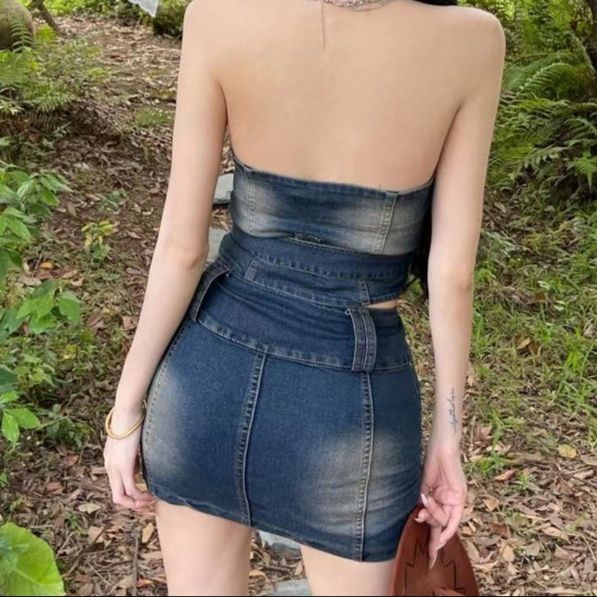 デニムセットアップ 美しいシルエット ビスチェデニムセット