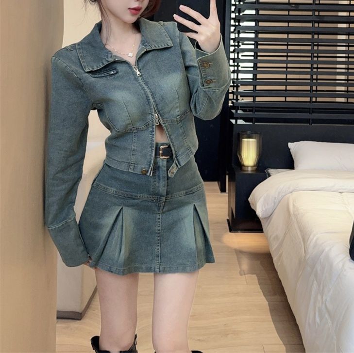 デニムセットアップ プリーツミニスカートツーピース