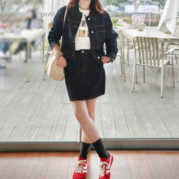 デニムセットアップ ビンテージ風ジャケットスカート