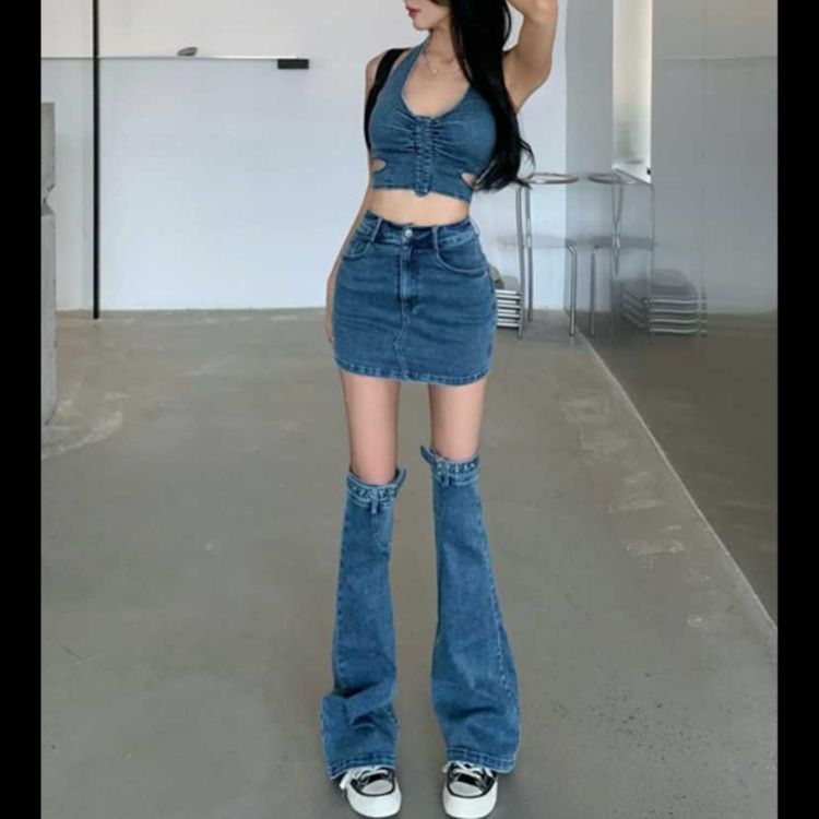 デニムセットアップ ホルターシルエット美脚セットアップ