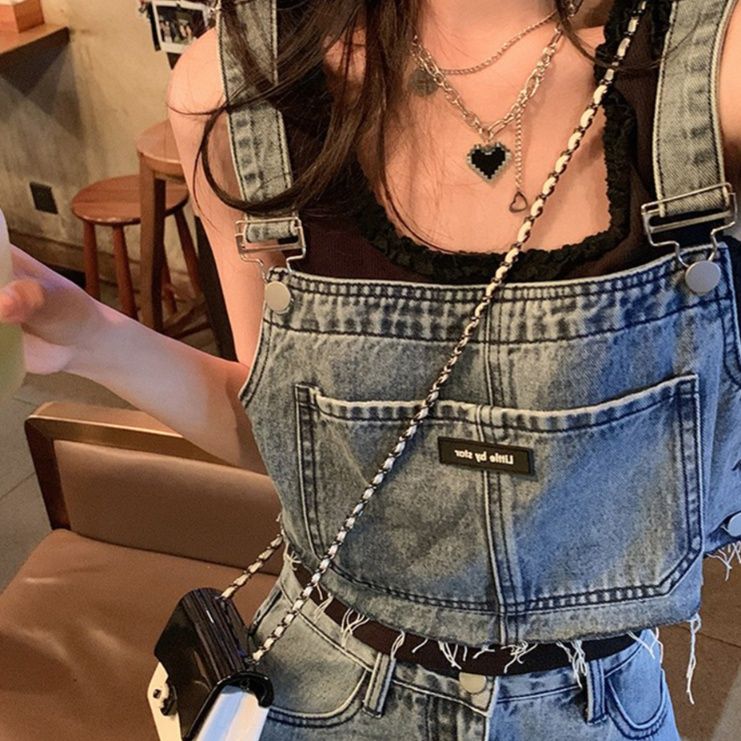 デニムセットアップ 裾フリンジ ビスチェ＆スカートセット