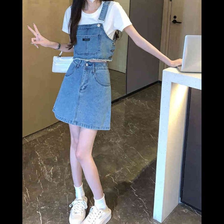 デニムセットアップ クロップドサロペット風＆ミニスカート