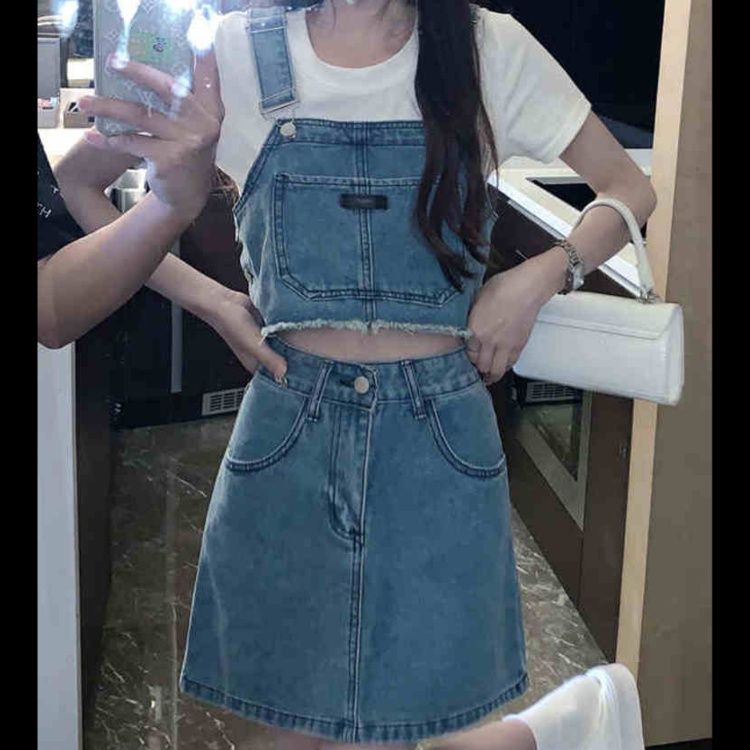 デニムセットアップ クロップドサロペット風＆ミニスカート