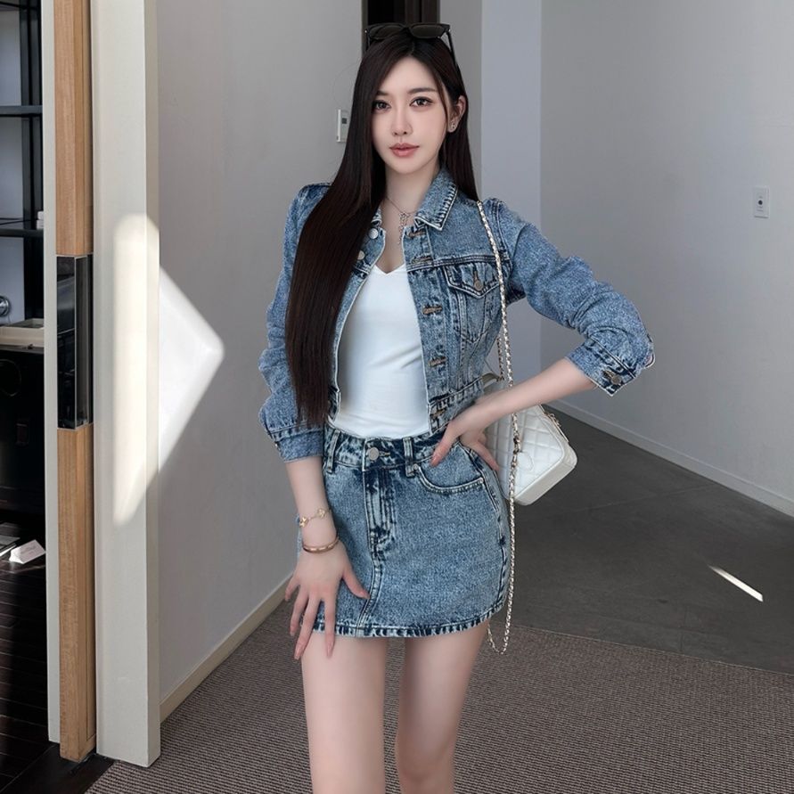 デニムセットアップ クロップドジャケット×ミニスカート