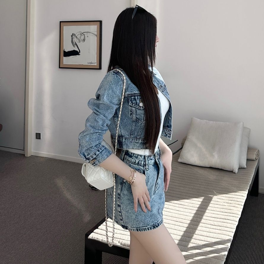 デニムセットアップ クロップドジャケット×ミニスカート