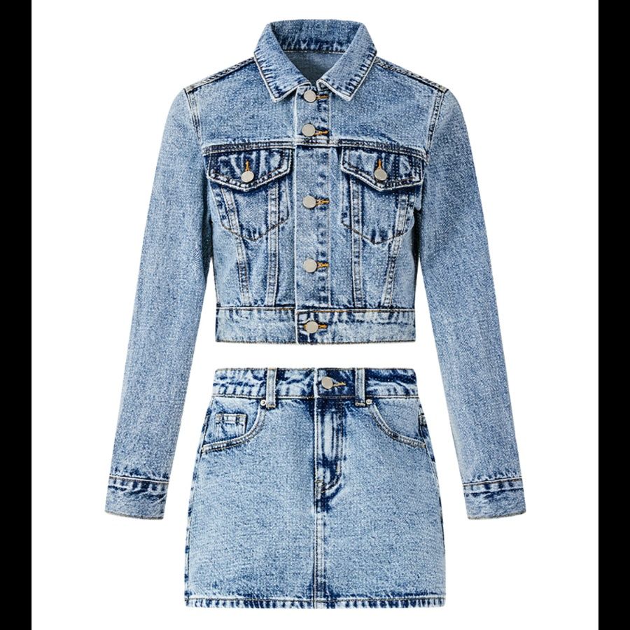 デニムセットアップ クロップドジャケット×ミニスカート