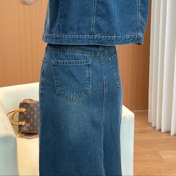 デニムセットアップ ノースリーブデニムベスト＆ロングスカート