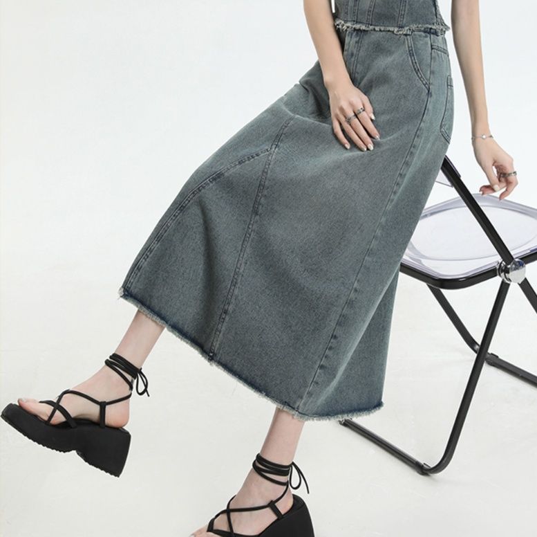デニムセットアップ ベアトップロングスカートセット