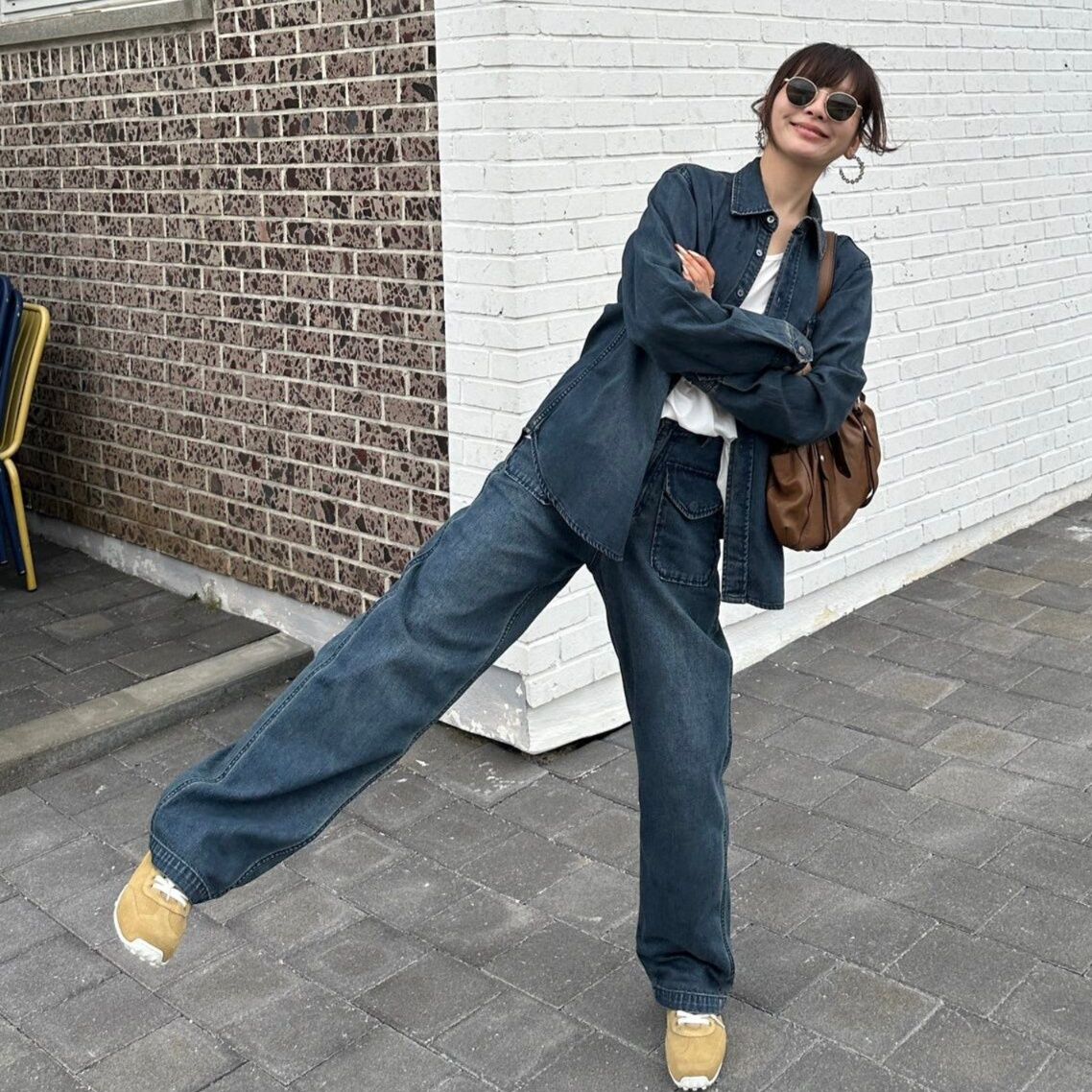 デニムセットアップ ゆったりポケット付きワークセットアップ