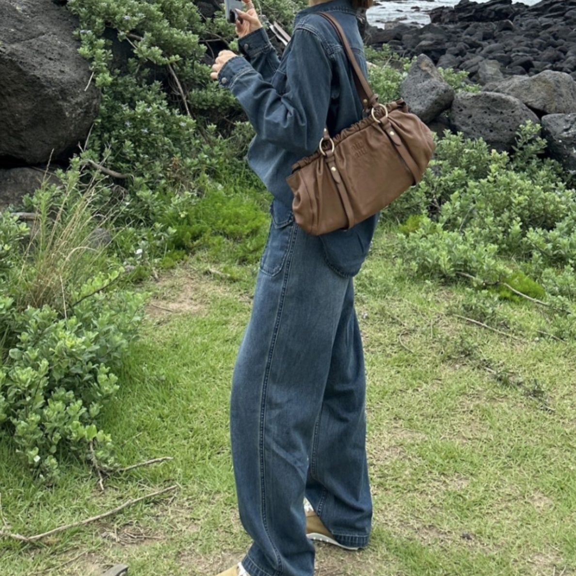 デニムセットアップ ゆったりポケット付きワークセットアップ