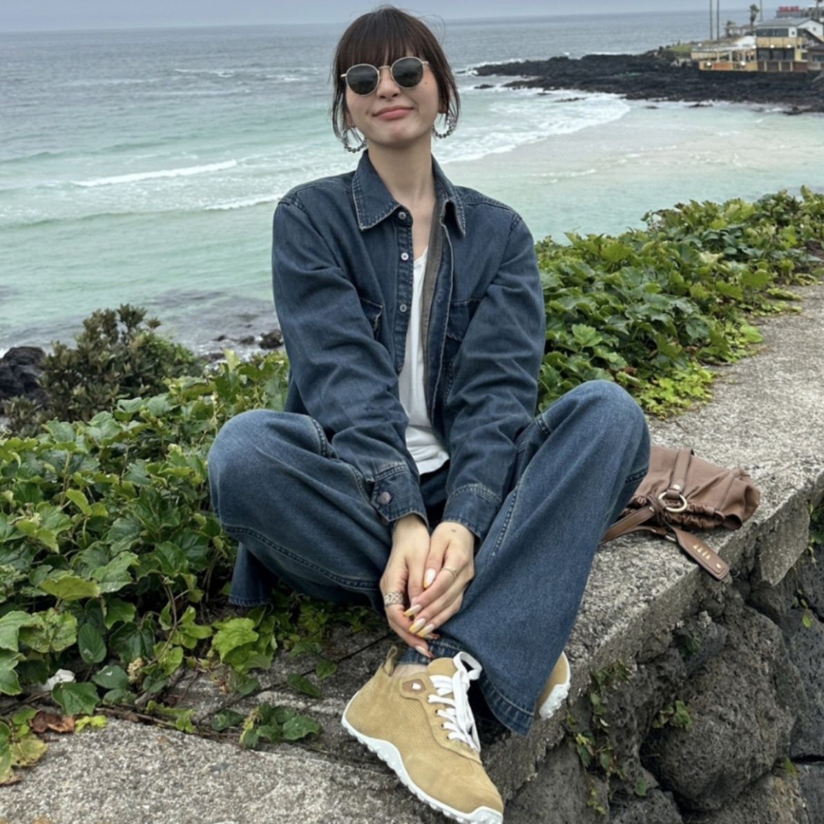 デニムセットアップ ゆったりポケット付きワークセットアップ