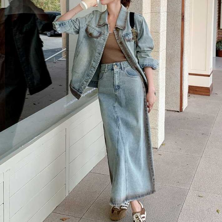 デニムセットアップ ゆったりデニムジャケット＆スカート