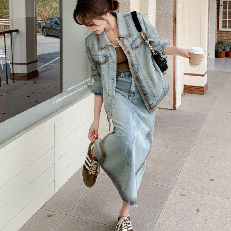 デニムセットアップ ゆったりデニムジャケット＆スカート