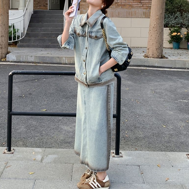 デニムセットアップ ゆったりデニムジャケット＆スカート