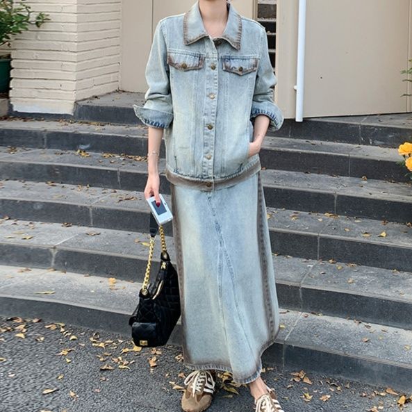デニムセットアップ ゆったりデニムジャケット＆スカート
