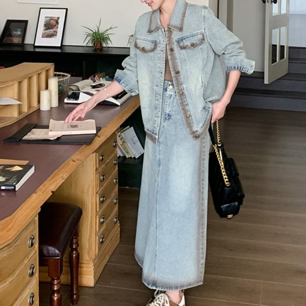 デニムセットアップ ゆったりデニムジャケット＆スカート