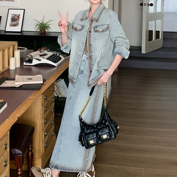 デニムセットアップ ゆったりデニムジャケット＆スカート