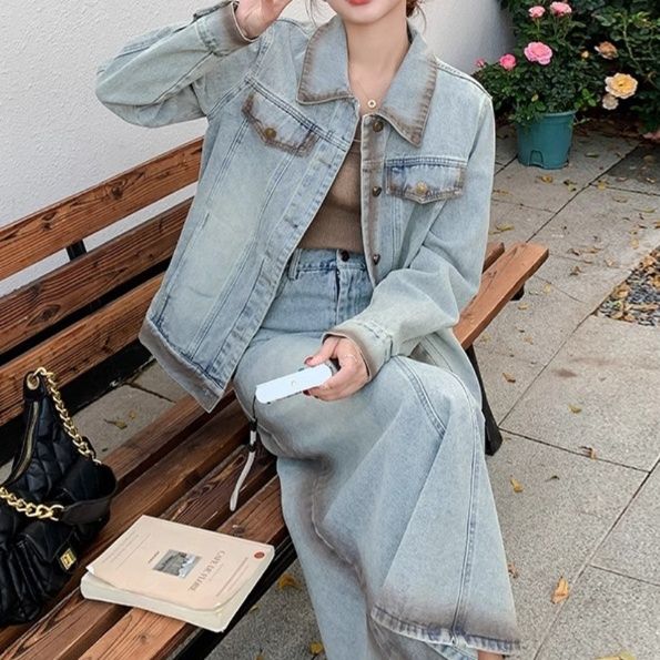 デニムセットアップ ゆったりデニムジャケット＆スカート