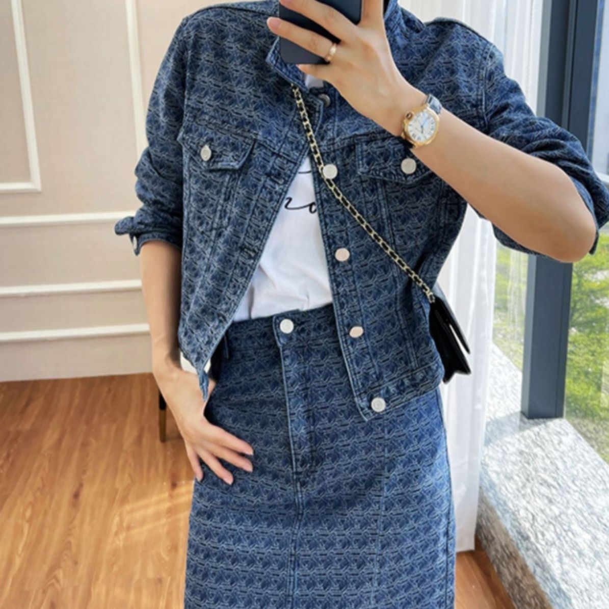 デニムセットアップ 幾何学模様のデニムセットアップ