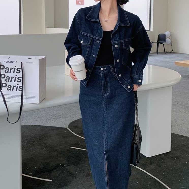 デニムセットアップ クラシカルロングスカートセット