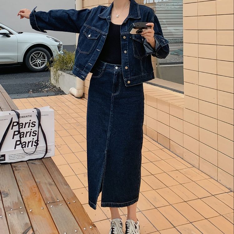 デニムセットアップ クラシカルロングスカートセット