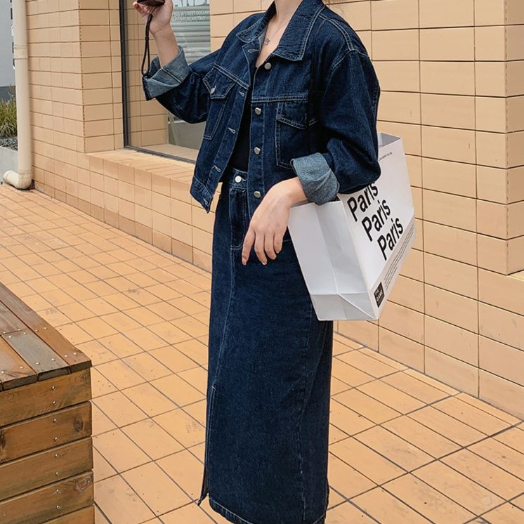 デニムセットアップ クラシカルロングスカートセット