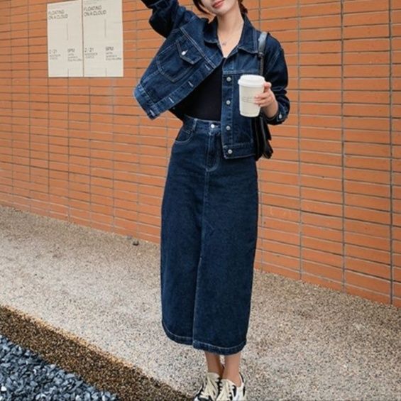 デニムセットアップ クラシカルロングスカートセット