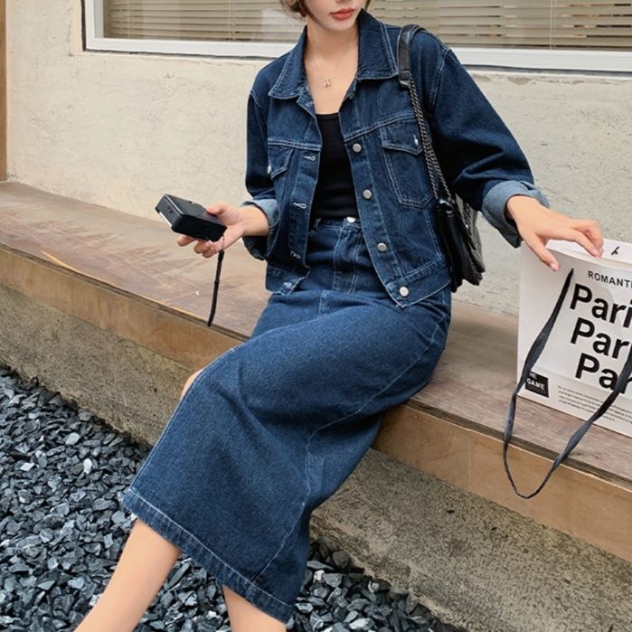 デニムセットアップ クラシカルロングスカートセット