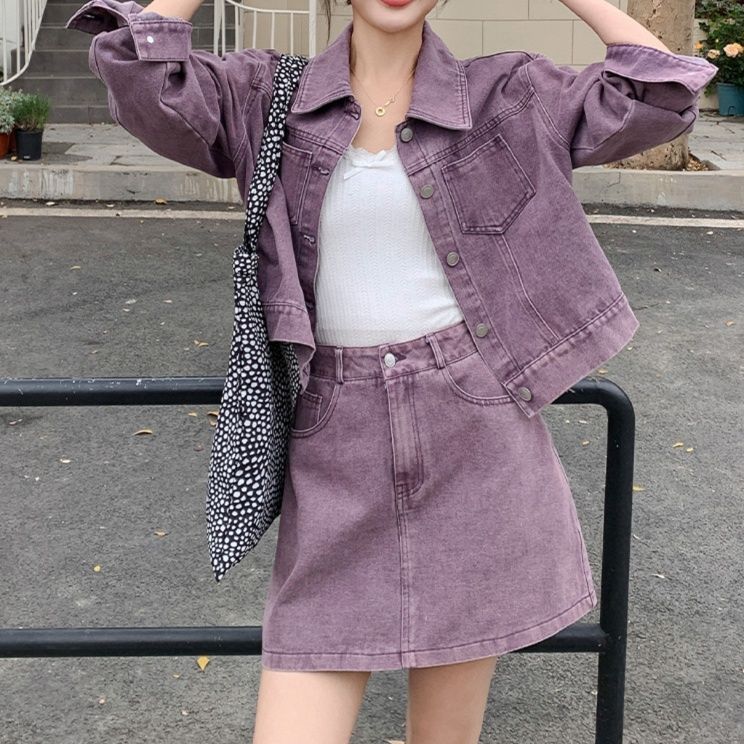 デニムセットアップ ゆったり袖ジャケット×ミニスカートセット