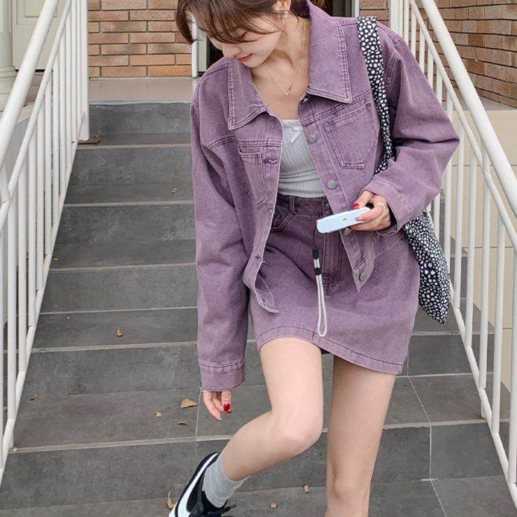 デニムセットアップ ゆったり袖ジャケット×ミニスカートセット