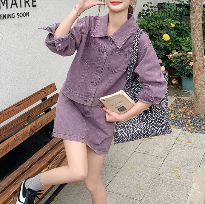 デニムセットアップ ゆったり袖ジャケット×ミニスカートセット