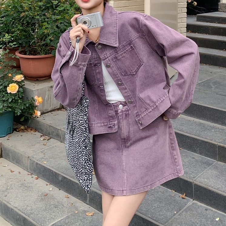 デニムセットアップ ゆったり袖ジャケット×ミニスカートセット