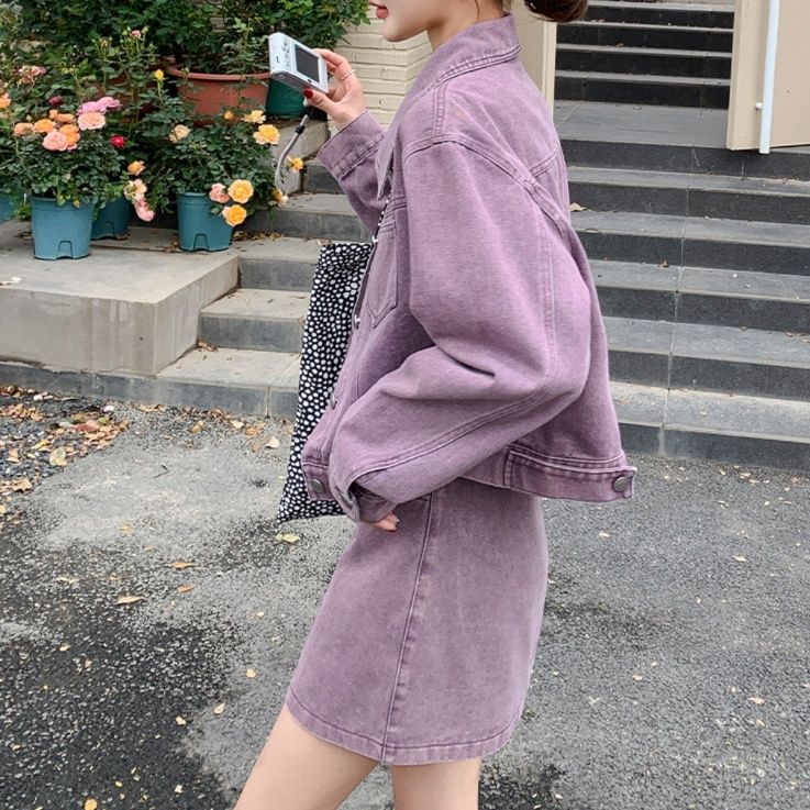 デニムセットアップ ゆったり袖ジャケット×ミニスカートセット