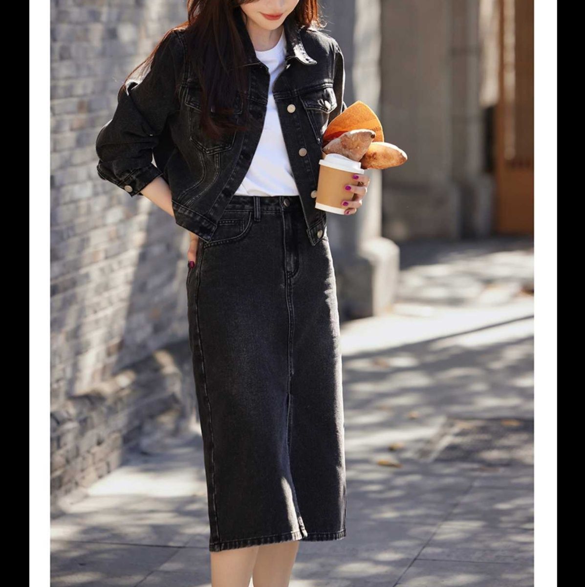 デニムセットアップ クラシカルジャケットスカートセット