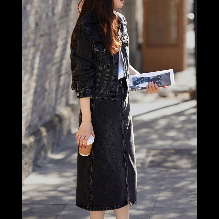 デニムセットアップ クラシカルジャケットスカートセット