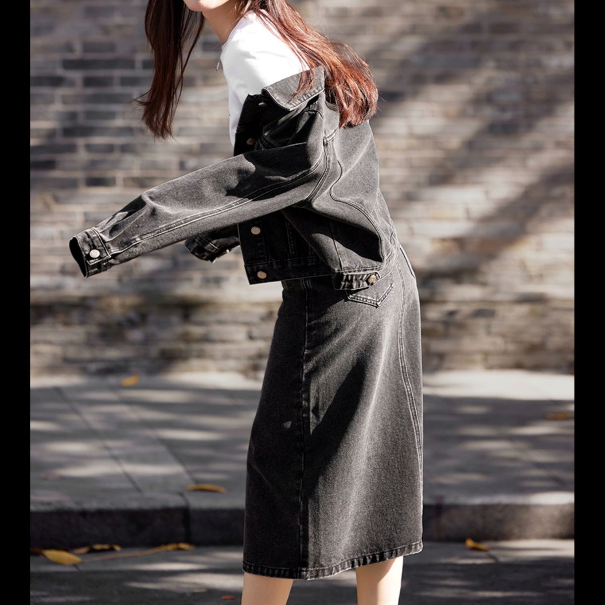 デニムセットアップ クラシカルジャケットスカートセット