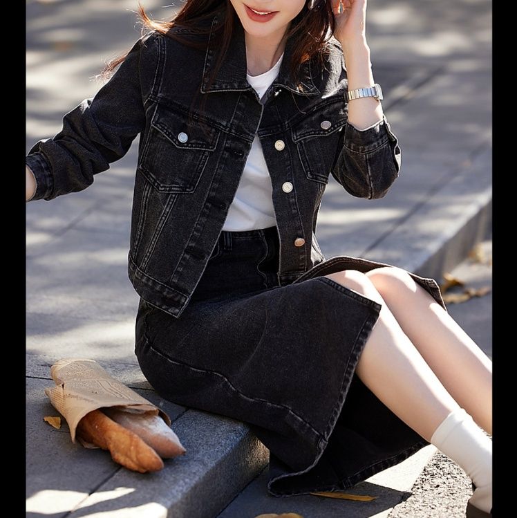 デニムセットアップ クラシカルジャケットスカートセット