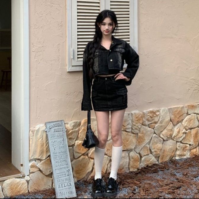 デニムセットアップ ショート丈ジャケット×ミニスカート