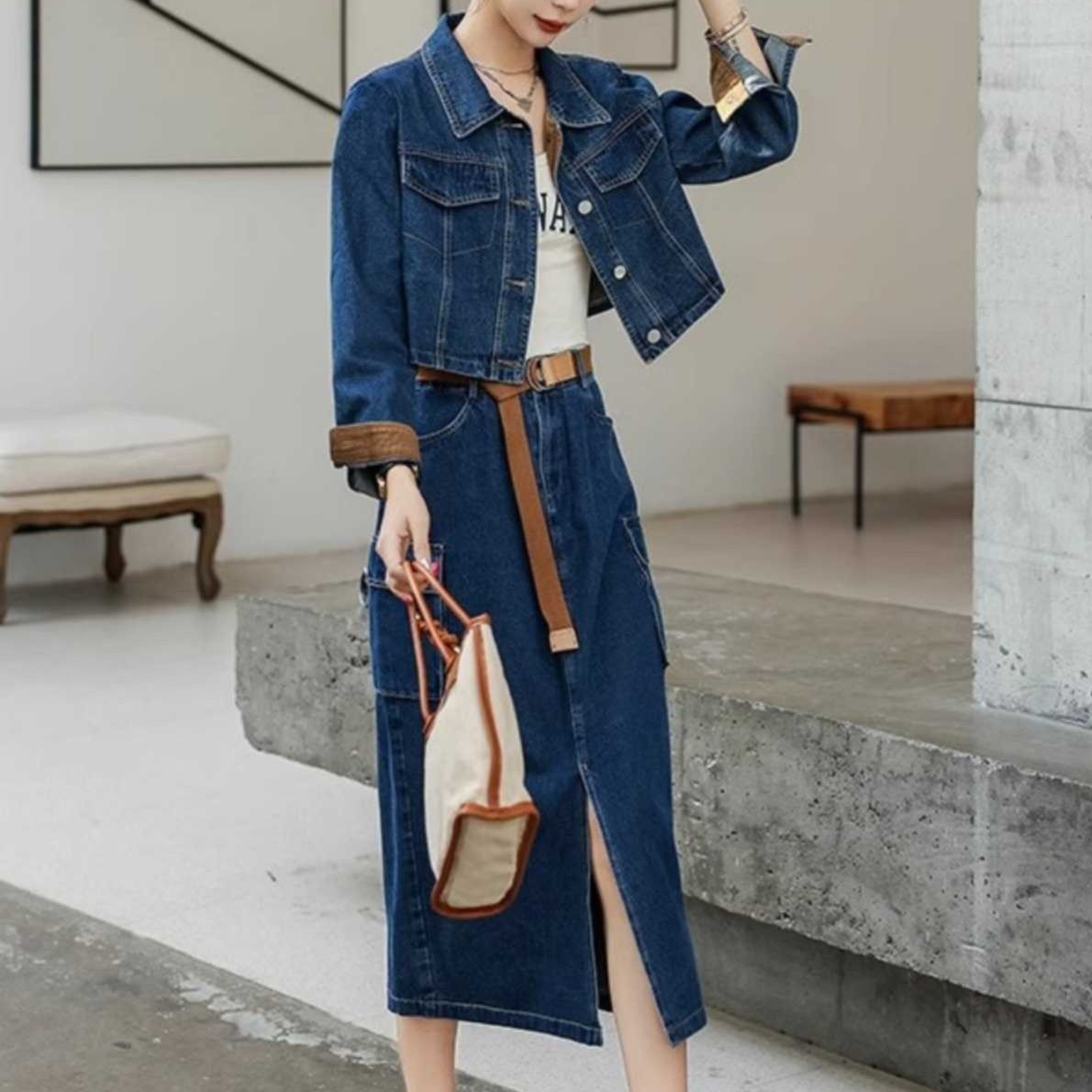 デニムセットアップ 大人の洗練ジャケット＆スカート