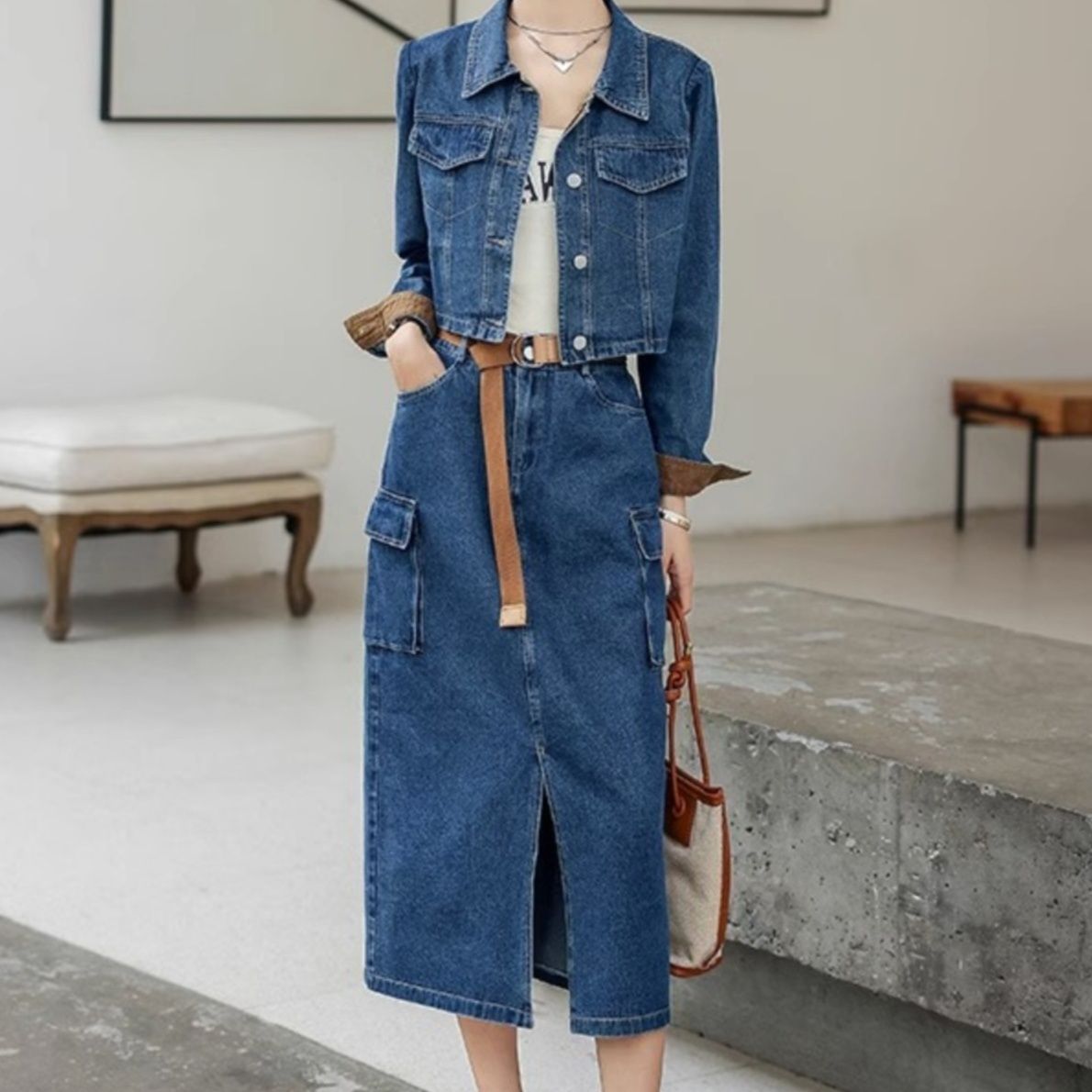 デニムセットアップ 大人の洗練ジャケット＆スカート