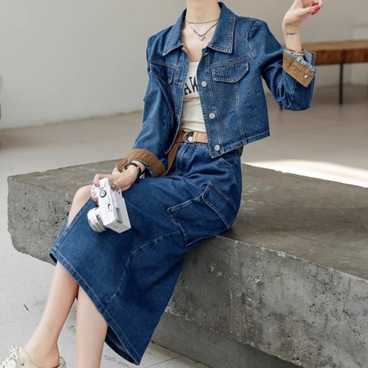 デニムセットアップ 大人の洗練ジャケット＆スカート