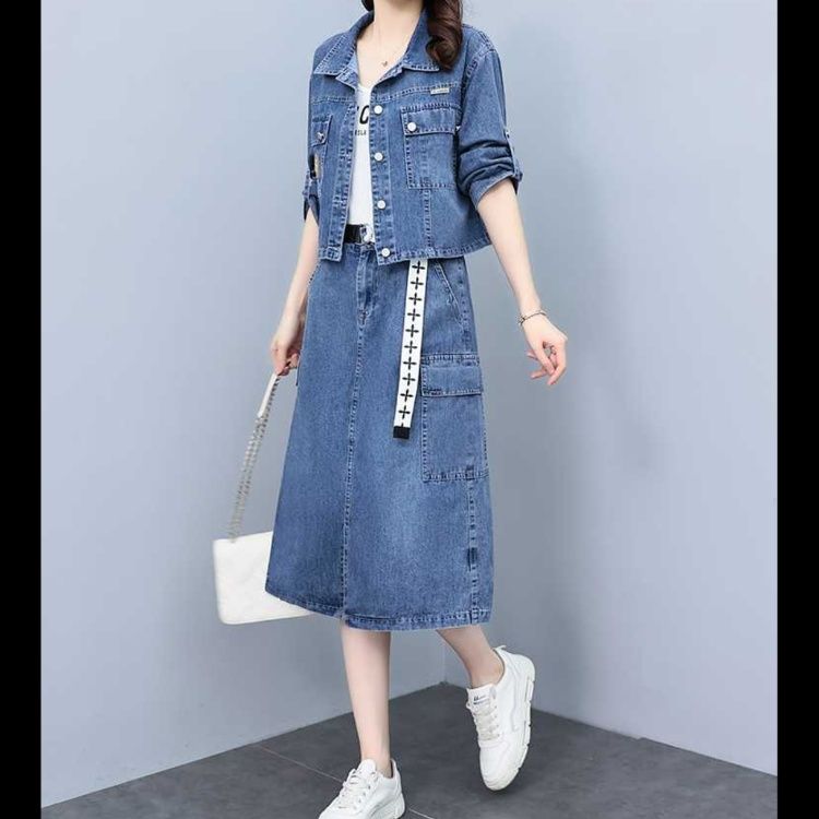 デニムセットアップ カジュアル風味ジャケットスカート