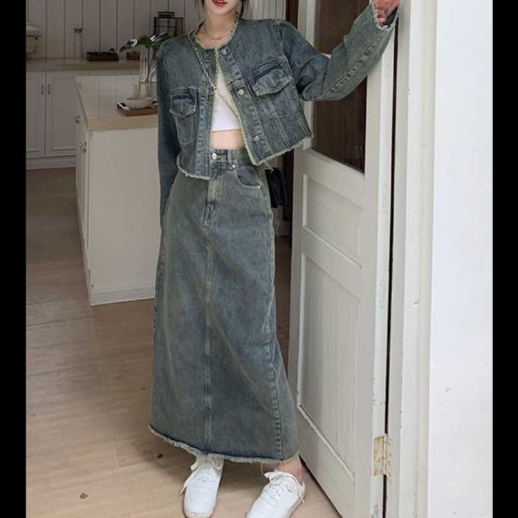 デニムセットアップ ゆったりロングデニムセットアップ