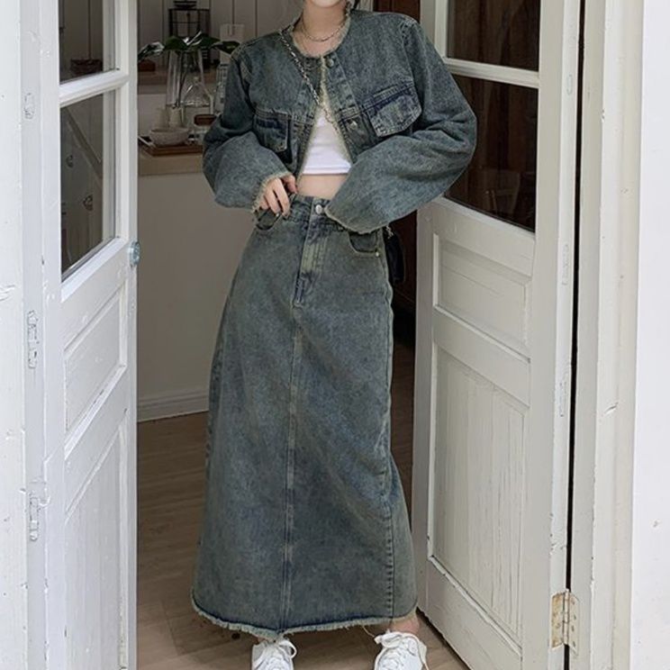デニムセットアップ ゆったりロングデニムセットアップ