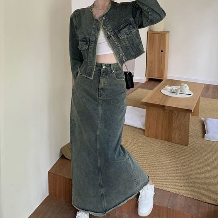 デニムセットアップ ゆったりロングデニムセットアップ
